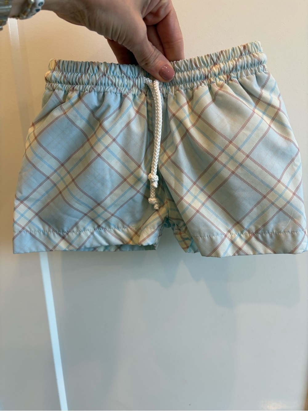 Cecil and Lou Blue Plaid Swim Shorts with Drawstring